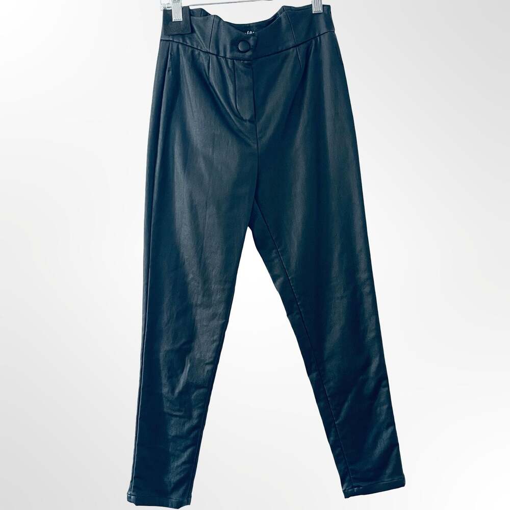Retrofête Black Faux Leather High-Waisted Trousers
